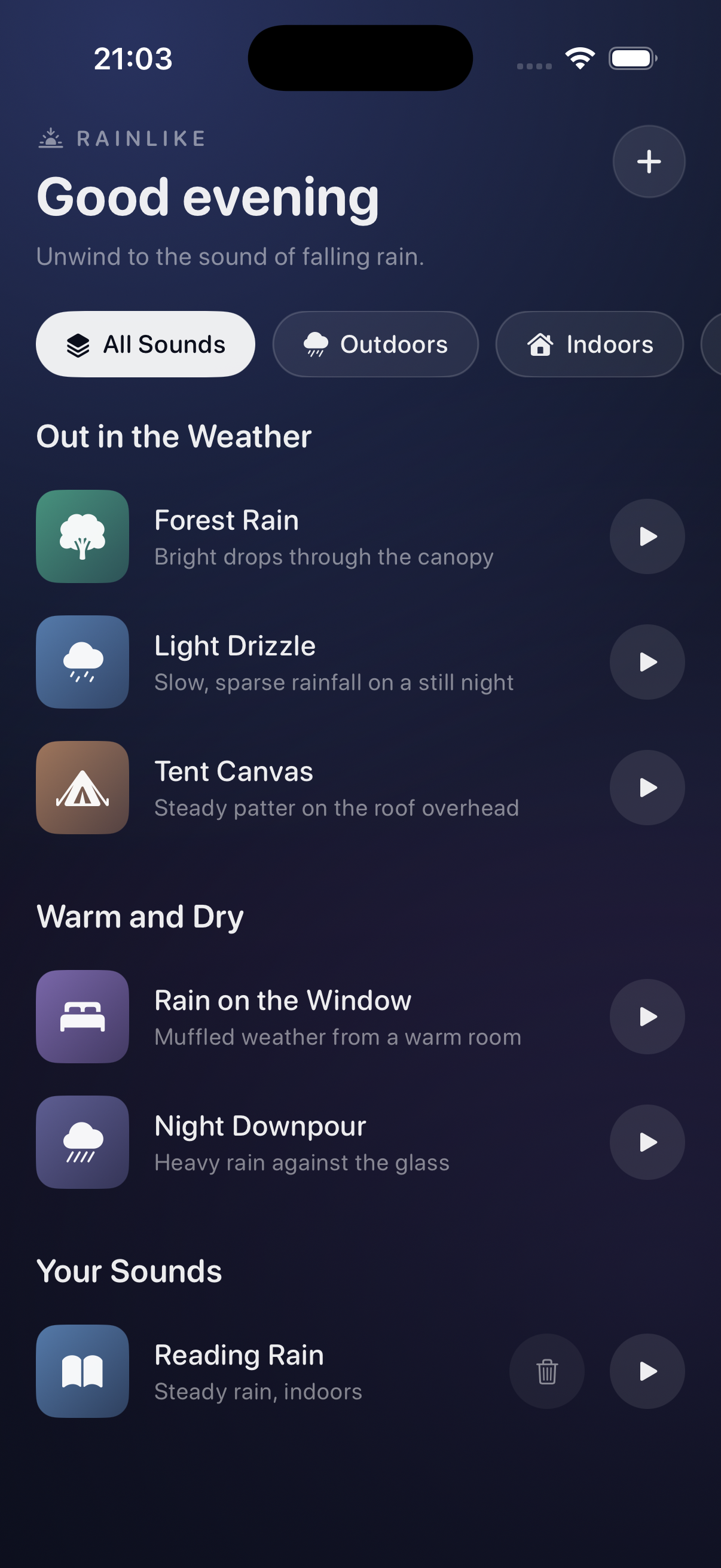 RainLike home screen